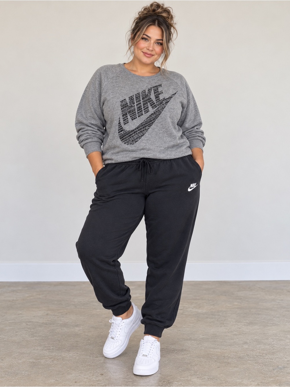 Nike gray crewneck with black joggers outfit